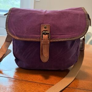 L.L.Bean Waxed Canvas Leather Crossbody Field Bag Plum Burgundy Messenger Purse